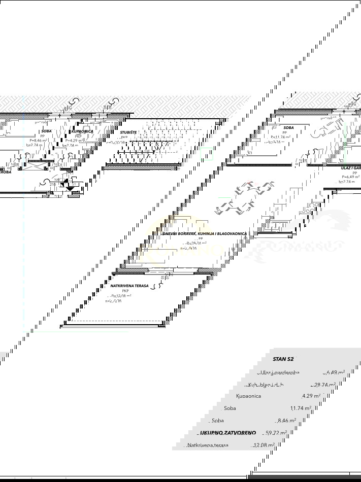 Dvosobno stanovanje z razgledom na morje na Čiovu, območje Salduna blizu kampa Rožac - 64 m2